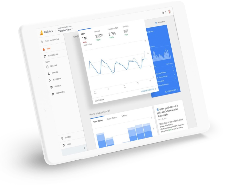 Tablet con una vista de la página de Google Analytics